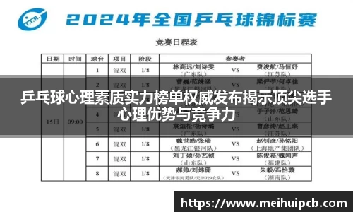 乒乓球心理素质实力榜单权威发布揭示顶尖选手心理优势与竞争力